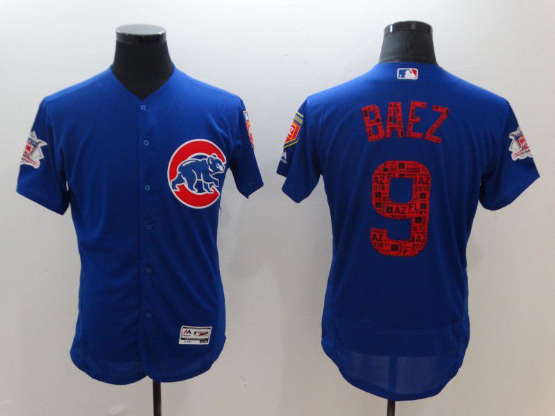 Men Chicago Cubs #9 Baez Blue Elite Spring Edition MLB Jerseys
